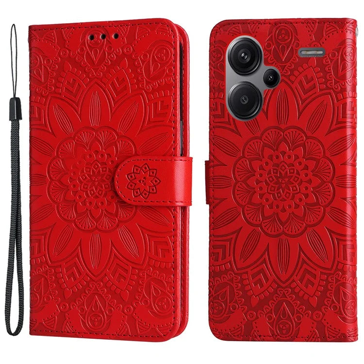 For Xiaomi Redmi Note 13 Pro+ 5G Leather Case Wallet Cover Stand with Strap, Sunflower Pattern