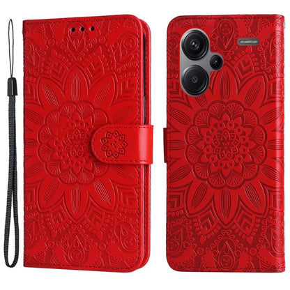 For Xiaomi Redmi Note 13 Pro+ 5G Leather Case Wallet Cover Stand with Strap, Sunflower Pattern