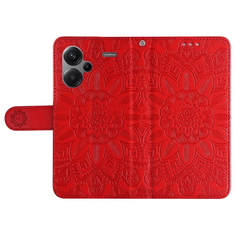 For Xiaomi Redmi Note 13 Pro+ 5G Leather Case Wallet Cover Stand with Strap, Sunflower Pattern
