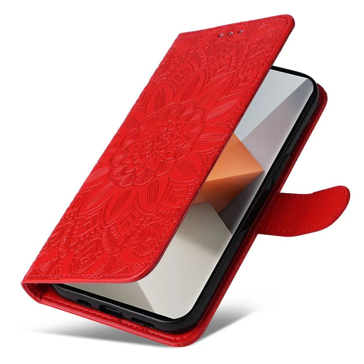 For Xiaomi Redmi Note 13 Pro+ 5G Leather Case Wallet Cover Stand with Strap, Sunflower Pattern