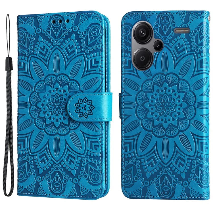 For Xiaomi Redmi Note 13 Pro+ 5G Leather Case Wallet Cover Stand with Strap, Sunflower Pattern