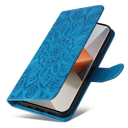 For Xiaomi Redmi Note 13 Pro+ 5G Leather Case Wallet Cover Stand with Strap, Sunflower Pattern