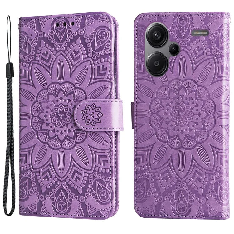 For Xiaomi Redmi Note 13 Pro+ 5G Leather Case Wallet Cover Stand with Strap, Sunflower Pattern