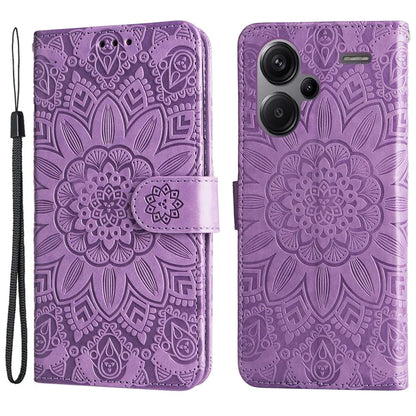 For Xiaomi Redmi Note 13 Pro+ 5G Leather Case Wallet Cover Stand with Strap, Sunflower Pattern