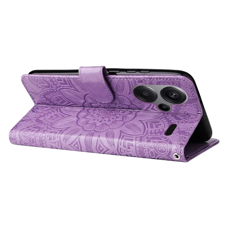 For Xiaomi Redmi Note 13 Pro+ 5G Leather Case Wallet Cover Stand with Strap, Sunflower Pattern