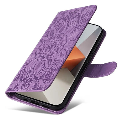 For Xiaomi Redmi Note 13 Pro+ 5G Leather Case Wallet Cover Stand with Strap, Sunflower Pattern
