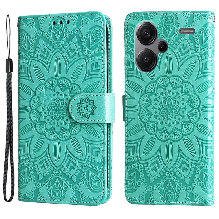 For Xiaomi Redmi Note 13 Pro+ 5G Leather Case Wallet Cover Stand with Strap, Sunflower Pattern