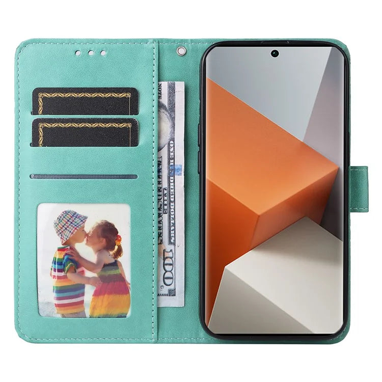 For Xiaomi Redmi Note 13 Pro+ 5G Leather Case Wallet Cover Stand with Strap, Sunflower Pattern
