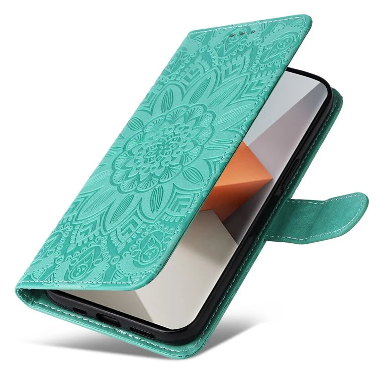 For Xiaomi Redmi Note 13 Pro+ 5G Leather Case Wallet Cover Stand with Strap, Sunflower Pattern