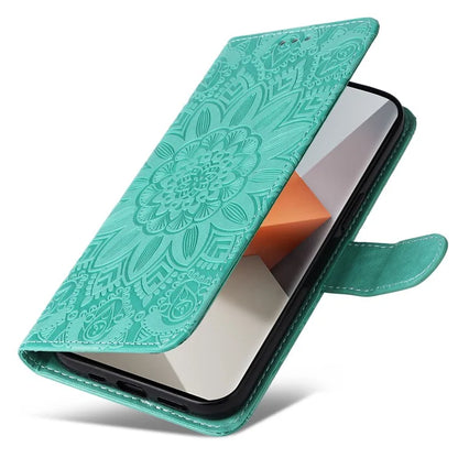 For Xiaomi Redmi Note 13 Pro+ 5G Leather Case Wallet Cover Stand with Strap, Sunflower Pattern