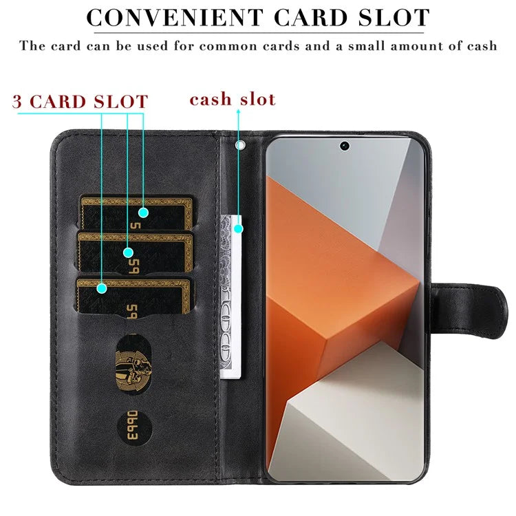 For Xiaomi Redmi Note 13 Pro+ 5G Case Stand Calf Texture Leather Cover Zipper Wallet