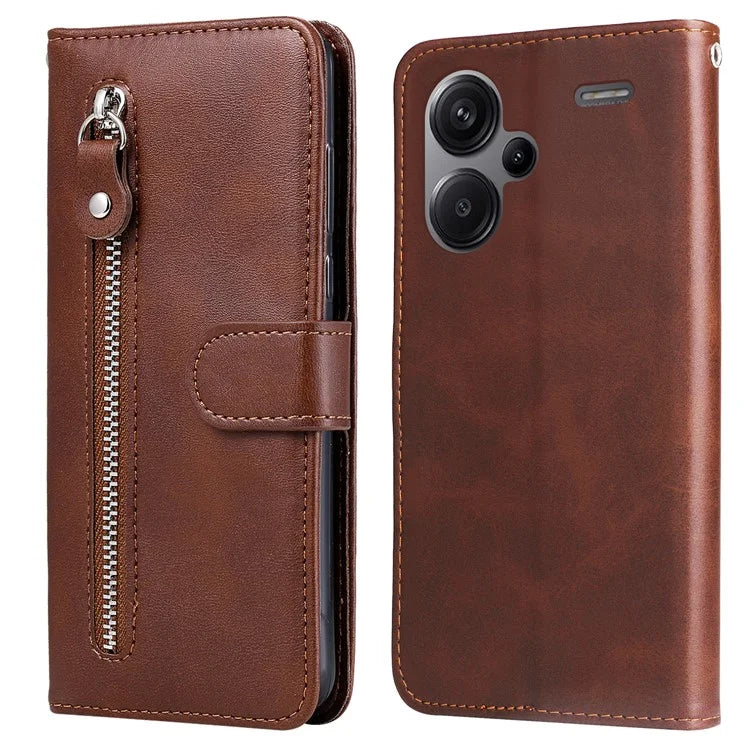 For Xiaomi Redmi Note 13 Pro+ 5G Case Stand Calf Texture Leather Cover Zipper Wallet
