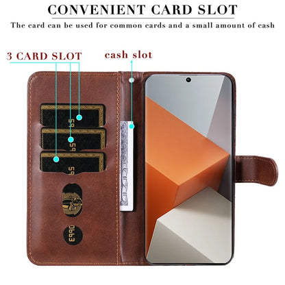 For Xiaomi Redmi Note 13 Pro+ 5G Case Stand Calf Texture Leather Cover Zipper Wallet