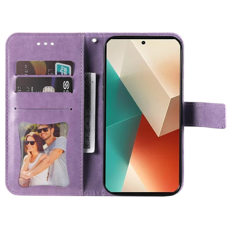 For Xiaomi Redmi Note 13 5G Case Leather Wallet Stand Cover, Blossoming Flower Printing