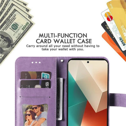 For Xiaomi Redmi Note 13 5G Case Leather Wallet Stand Cover, Blossoming Flower Printing