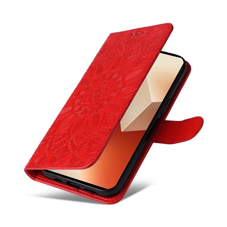 For Xiaomi Redmi Note 13 5G Case Sunflower Pattern Leather Phone Wallet Stand Cover
