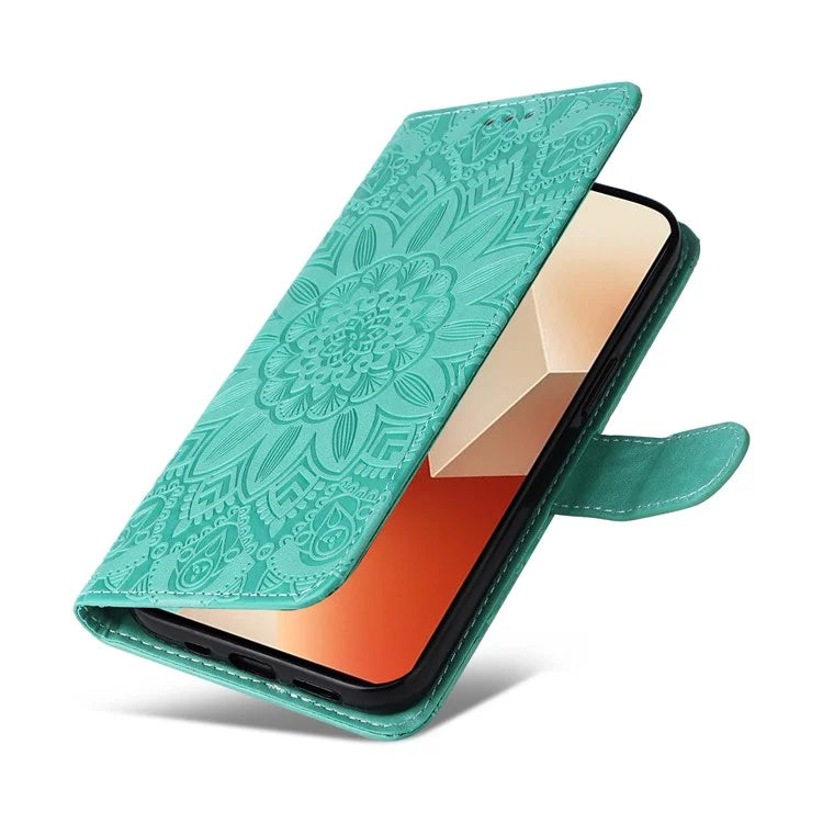For Xiaomi Redmi Note 13 5G Case Sunflower Pattern Leather Phone Wallet Stand Cover