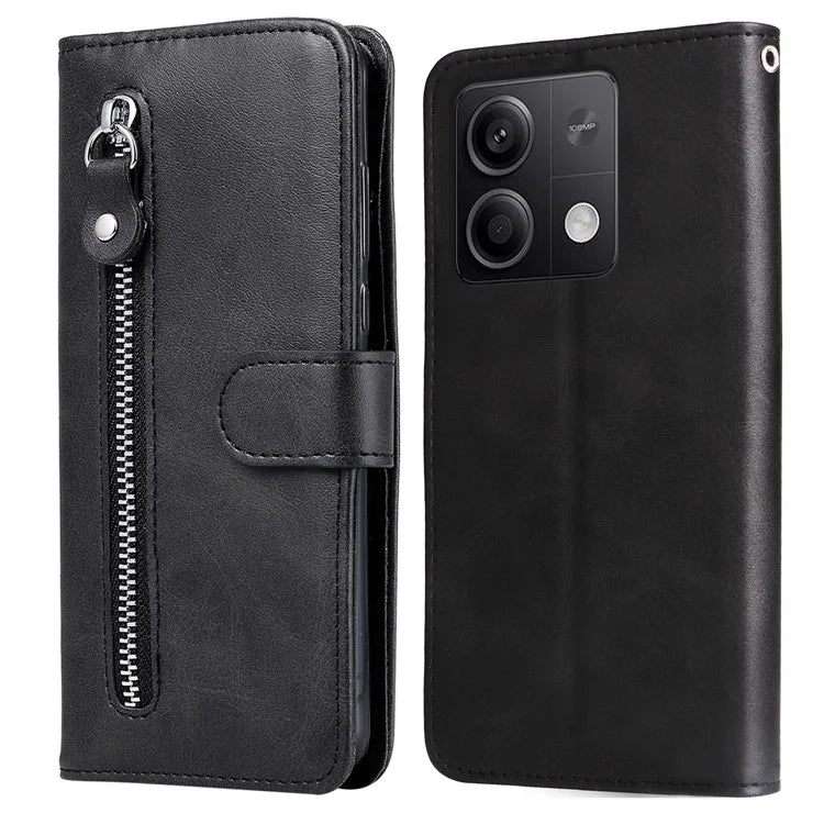 For Xiaomi Redmi Note 13 5G Leather Case Zipper Wallet Calf Texture Phone Stand Cover