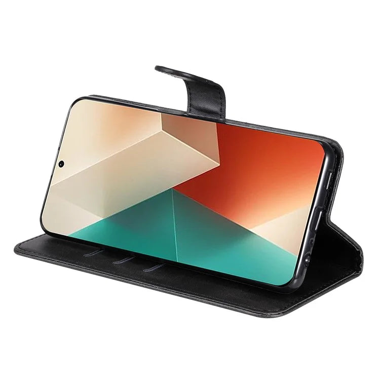 For Xiaomi Redmi Note 13 5G Leather Case Zipper Wallet Calf Texture Phone Stand Cover