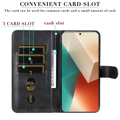For Xiaomi Redmi Note 13 5G Leather Case Zipper Wallet Calf Texture Phone Stand Cover