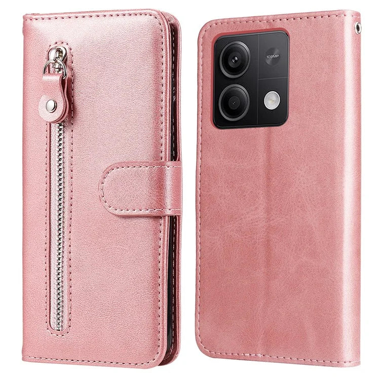 For Xiaomi Redmi Note 13 5G Leather Case Zipper Wallet Calf Texture Phone Stand Cover