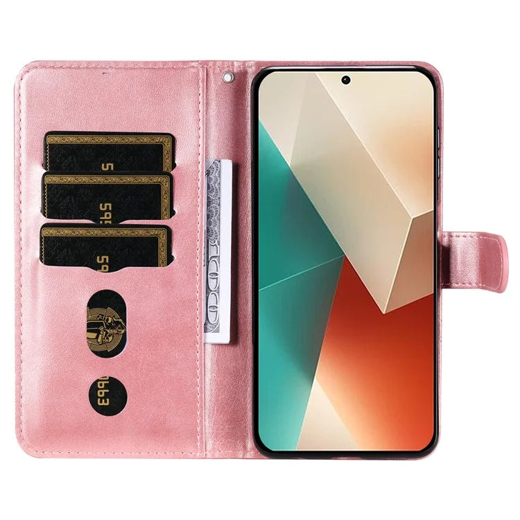 For Xiaomi Redmi Note 13 5G Leather Case Zipper Wallet Calf Texture Phone Stand Cover