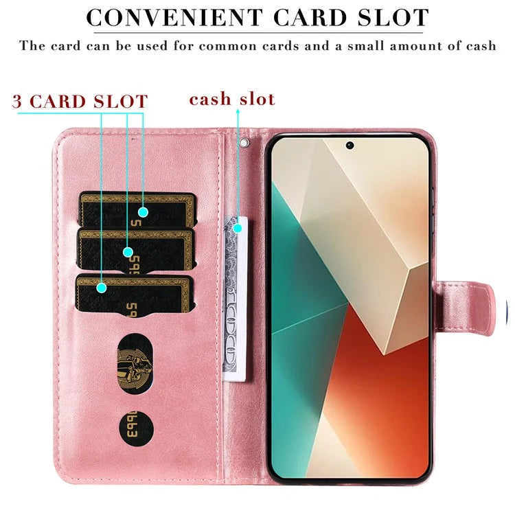 For Xiaomi Redmi Note 13 5G Leather Case Zipper Wallet Calf Texture Phone Stand Cover