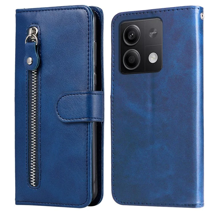 For Xiaomi Redmi Note 13 5G Leather Case Zipper Wallet Calf Texture Phone Stand Cover