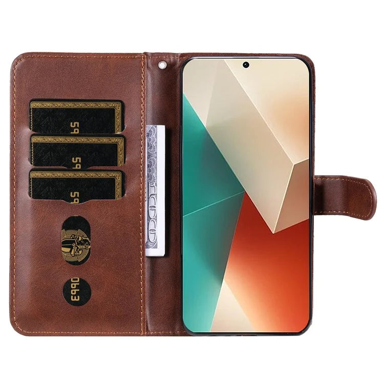 For Xiaomi Redmi Note 13 5G Leather Case Zipper Wallet Calf Texture Phone Stand Cover