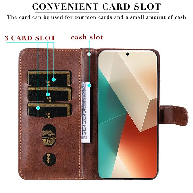 For Xiaomi Redmi Note 13 5G Leather Case Zipper Wallet Calf Texture Phone Stand Cover
