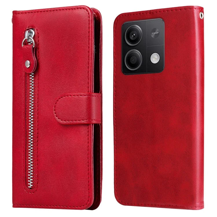 For Xiaomi Redmi Note 13 5G Leather Case Zipper Wallet Calf Texture Phone Stand Cover