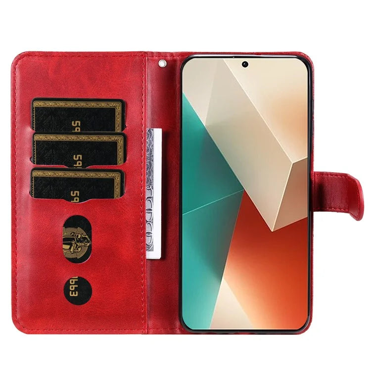 For Xiaomi Redmi Note 13 5G Leather Case Zipper Wallet Calf Texture Phone Stand Cover