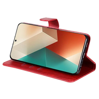 For Xiaomi Redmi Note 13 5G Leather Case Zipper Wallet Calf Texture Phone Stand Cover