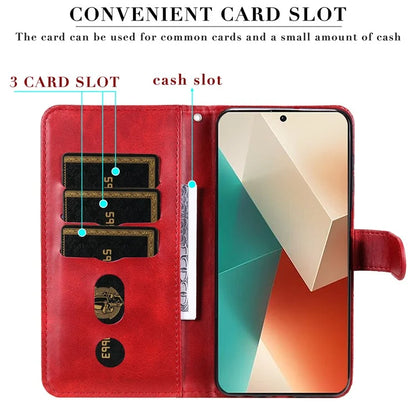 For Xiaomi Redmi Note 13 5G Leather Case Zipper Wallet Calf Texture Phone Stand Cover