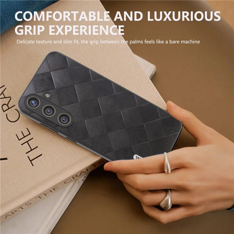 ABEEL For Samsung Galaxy S24+ Grid Texture Case PU Leather+TPU+PC Phone Cover