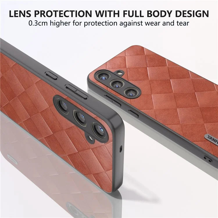 ABEEL For Samsung Galaxy S24+ Grid Texture Case PU Leather+TPU+PC Phone Cover