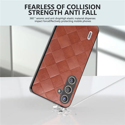 ABEEL For Samsung Galaxy S24+ Grid Texture Case PU Leather+TPU+PC Phone Cover