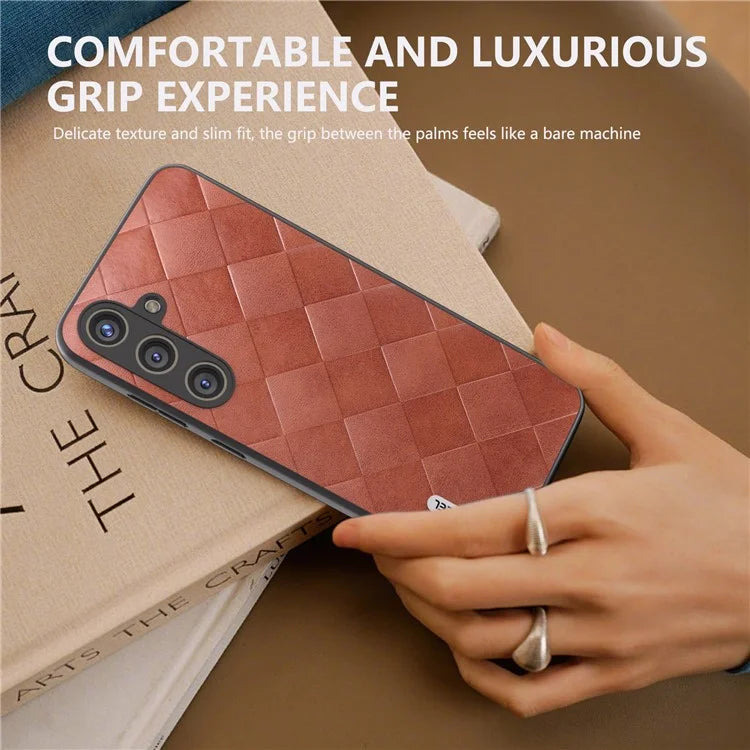 ABEEL For Samsung Galaxy S24+ Grid Texture Case PU Leather+TPU+PC Phone Cover