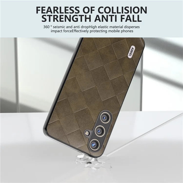 ABEEL For Samsung Galaxy S24+ Grid Texture Case PU Leather+TPU+PC Phone Cover