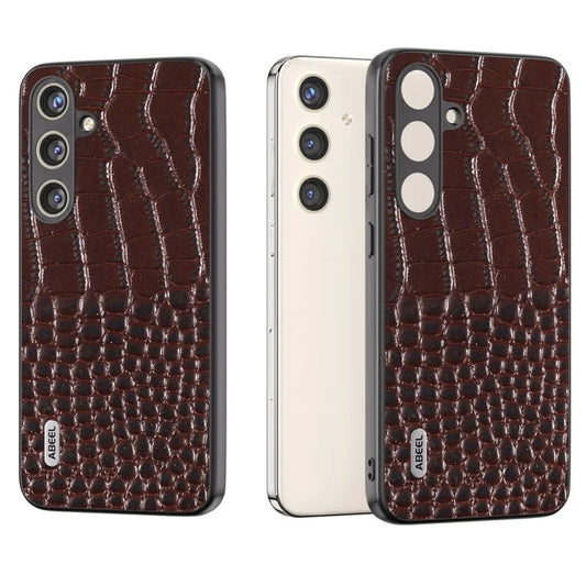 ABEEL For Samsung Galaxy S24+ Crocodile Texture Series Case Genuine Cow Leather Phone Back Cover
