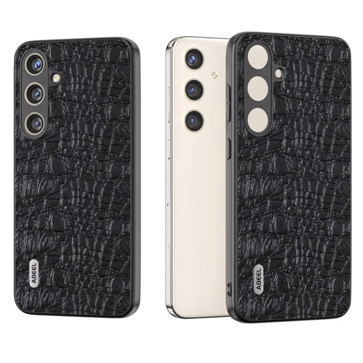 ABEEL For Samsung Galaxy S24+ Texture Case Genuine Cow Leather Coated PC+TPU Phone Cover