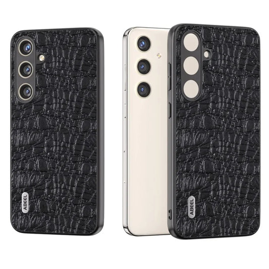 ABEEL For Samsung Galaxy S24+ Texture Case Genuine Cow Leather Coated PC+TPU Phone Cover