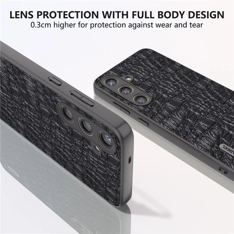 ABEEL For Samsung Galaxy S24+ Texture Case Genuine Cow Leather Coated PC+TPU Phone Cover