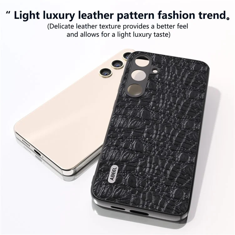 ABEEL For Samsung Galaxy S24+ Texture Case Genuine Cow Leather Coated PC+TPU Phone Cover