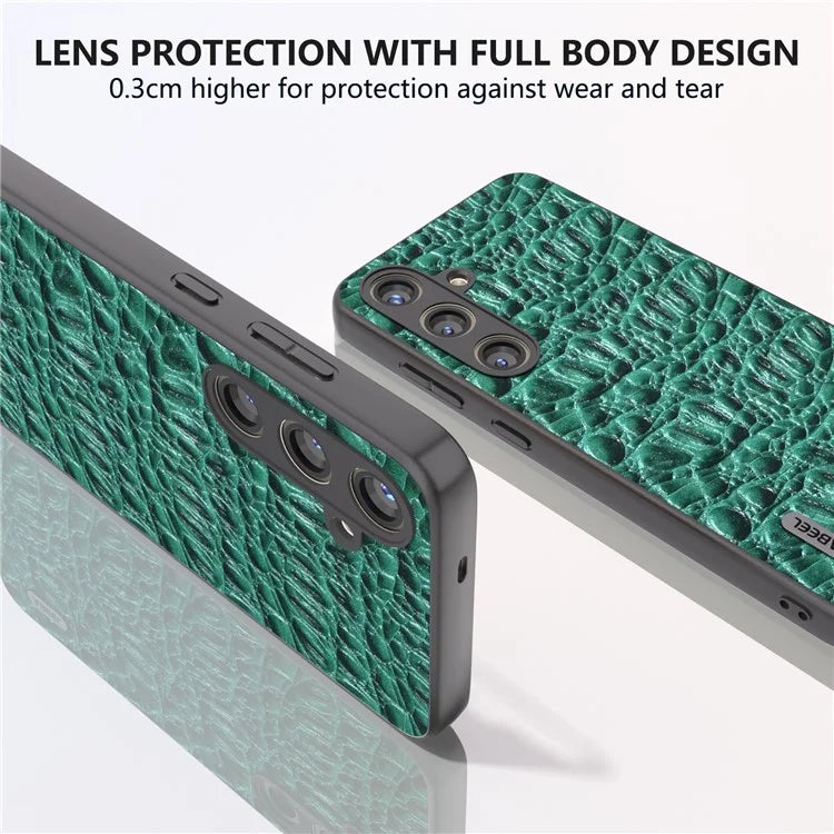 ABEEL For Samsung Galaxy S24+ Texture Case Genuine Cow Leather Coated PC+TPU Phone Cover