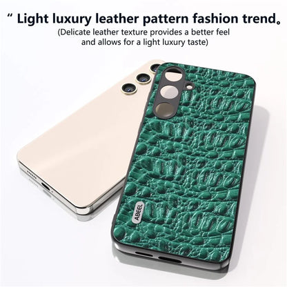 ABEEL For Samsung Galaxy S24+ Texture Case Genuine Cow Leather Coated PC+TPU Phone Cover