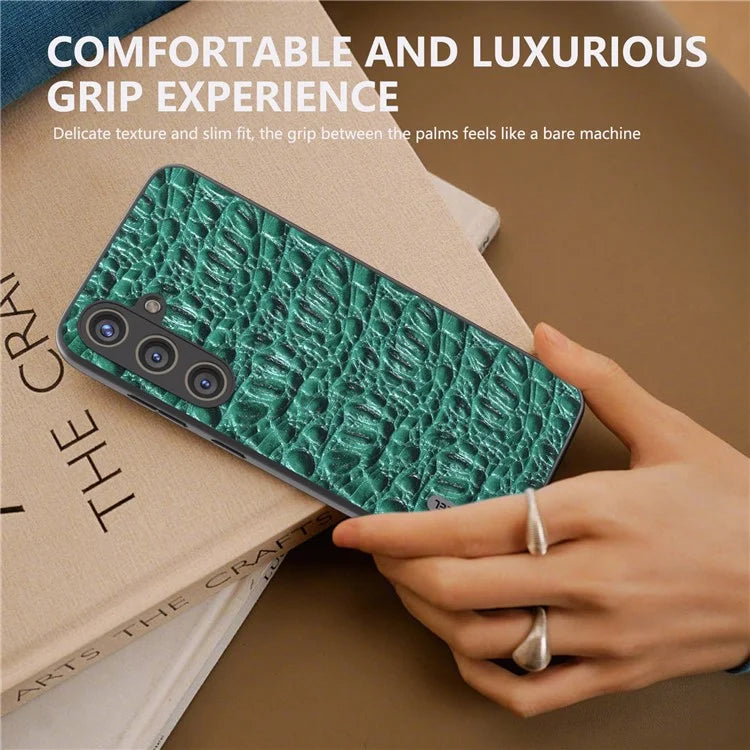 ABEEL For Samsung Galaxy S24+ Texture Case Genuine Cow Leather Coated PC+TPU Phone Cover