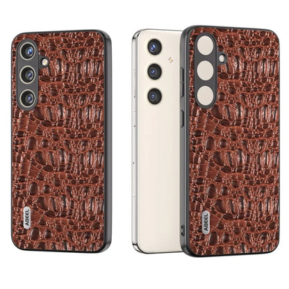 ABEEL For Samsung Galaxy S24+ Texture Case Genuine Cow Leather Coated PC+TPU Phone Cover