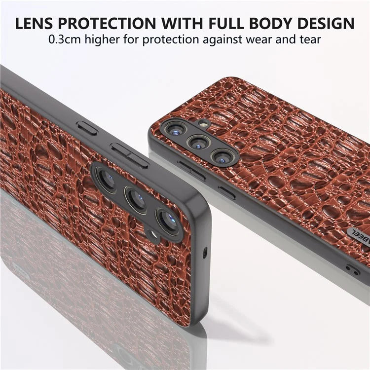 ABEEL For Samsung Galaxy S24+ Texture Case Genuine Cow Leather Coated PC+TPU Phone Cover