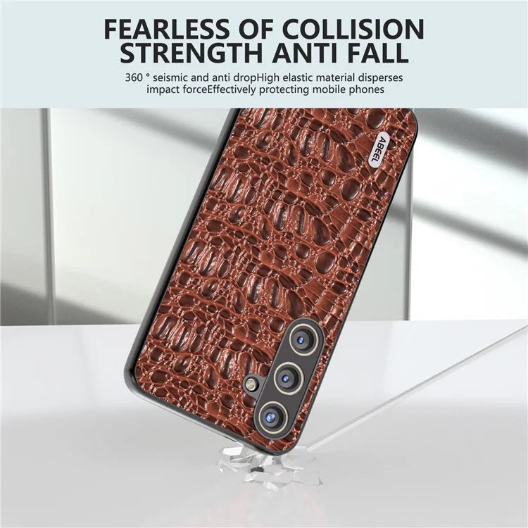 ABEEL For Samsung Galaxy S24+ Texture Case Genuine Cow Leather Coated PC+TPU Phone Cover